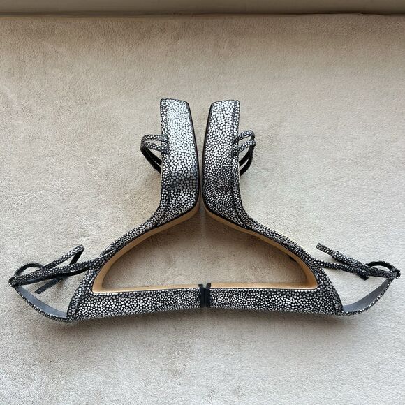 Alexandre Birman Lenny Silver On Black Leather Platform Heeled Sandal 39.5/9-9.5 - Picture 6 of 16